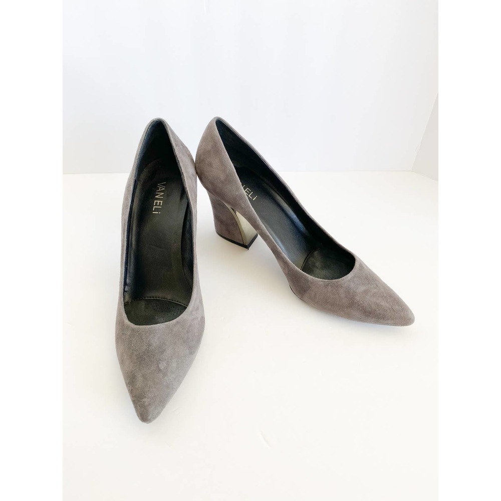 VANELI Women's Gray Suede Pointed Toe Chunky Block Heel Pumps size 10 Narrow - Picture 4 of 11